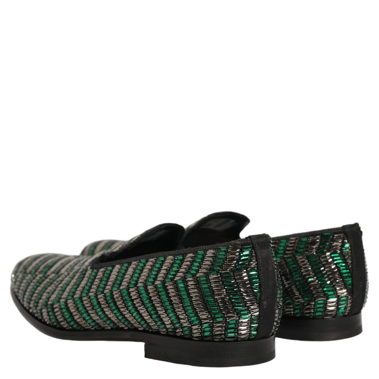 Silver Green Embellished Dress Loafers Shoes