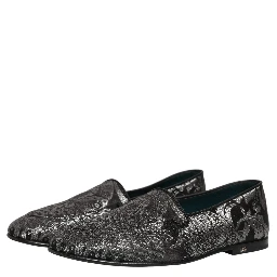 Silver Jacquard Leather Slip On Loafers Shoes