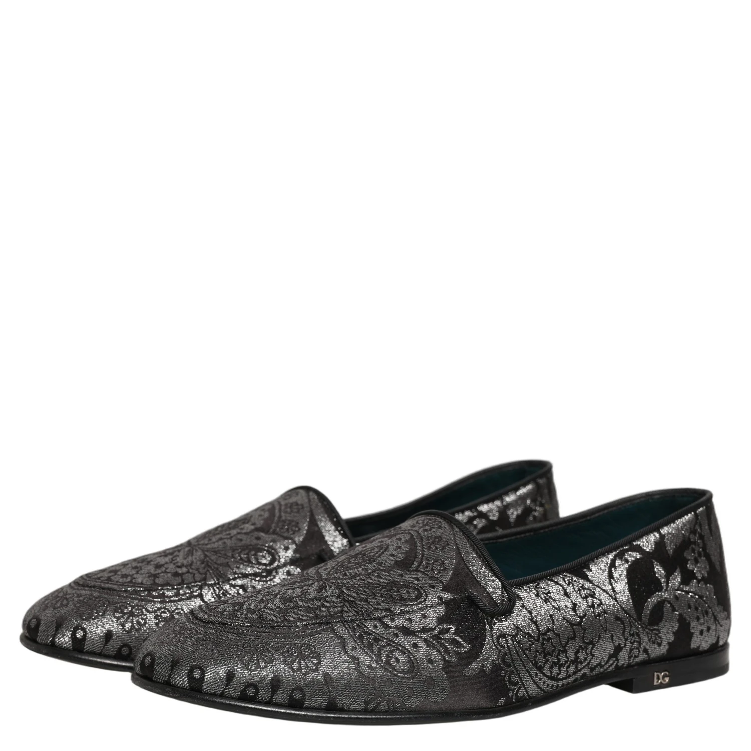Silver Jacquard Leather Slip On Loafers Shoes