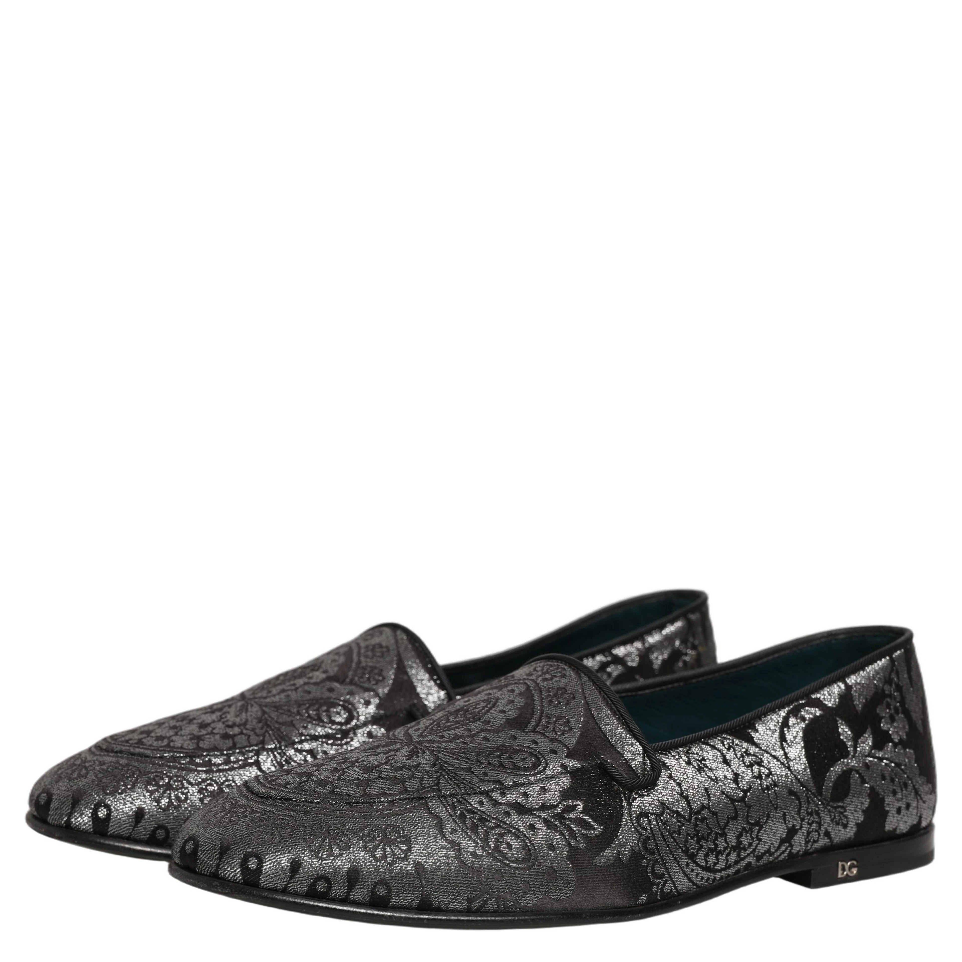 Silver Jacquard Leather Slip On Loafers Shoes