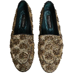 Gold Sequin Embellished Dress Loafers Shoes
