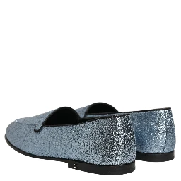 Blue Glitter Lurex DG Logo Dress Loafers Shoes
