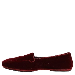 Maroon Velvet Slip On Men Flats Loafers Shoes