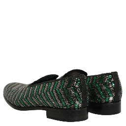 Silver Green Embellished Dress Loafers Shoes