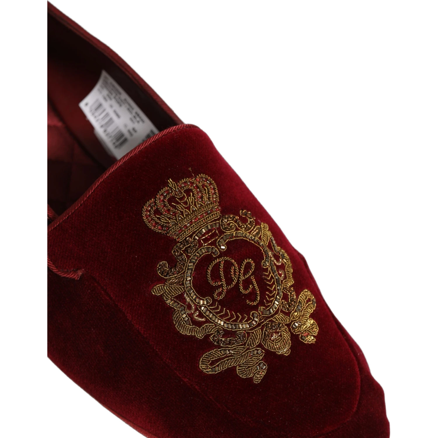 Maroon Velvet Crown Embroidery Loafers Shoes