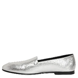 Silver Leather DG Logo Slip On Loafers Shoes