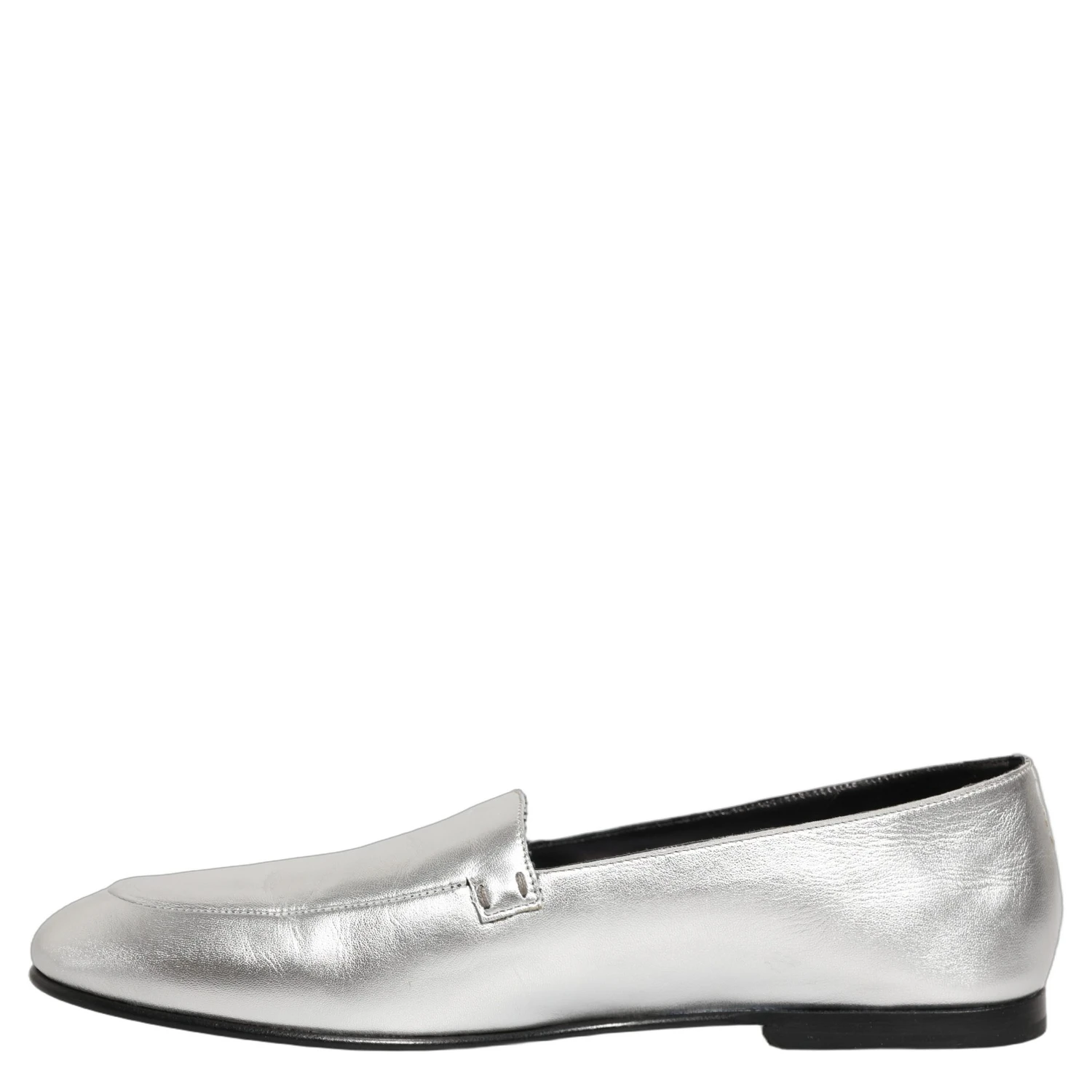 Silver Leather DG Logo Slip On Loafers Shoes