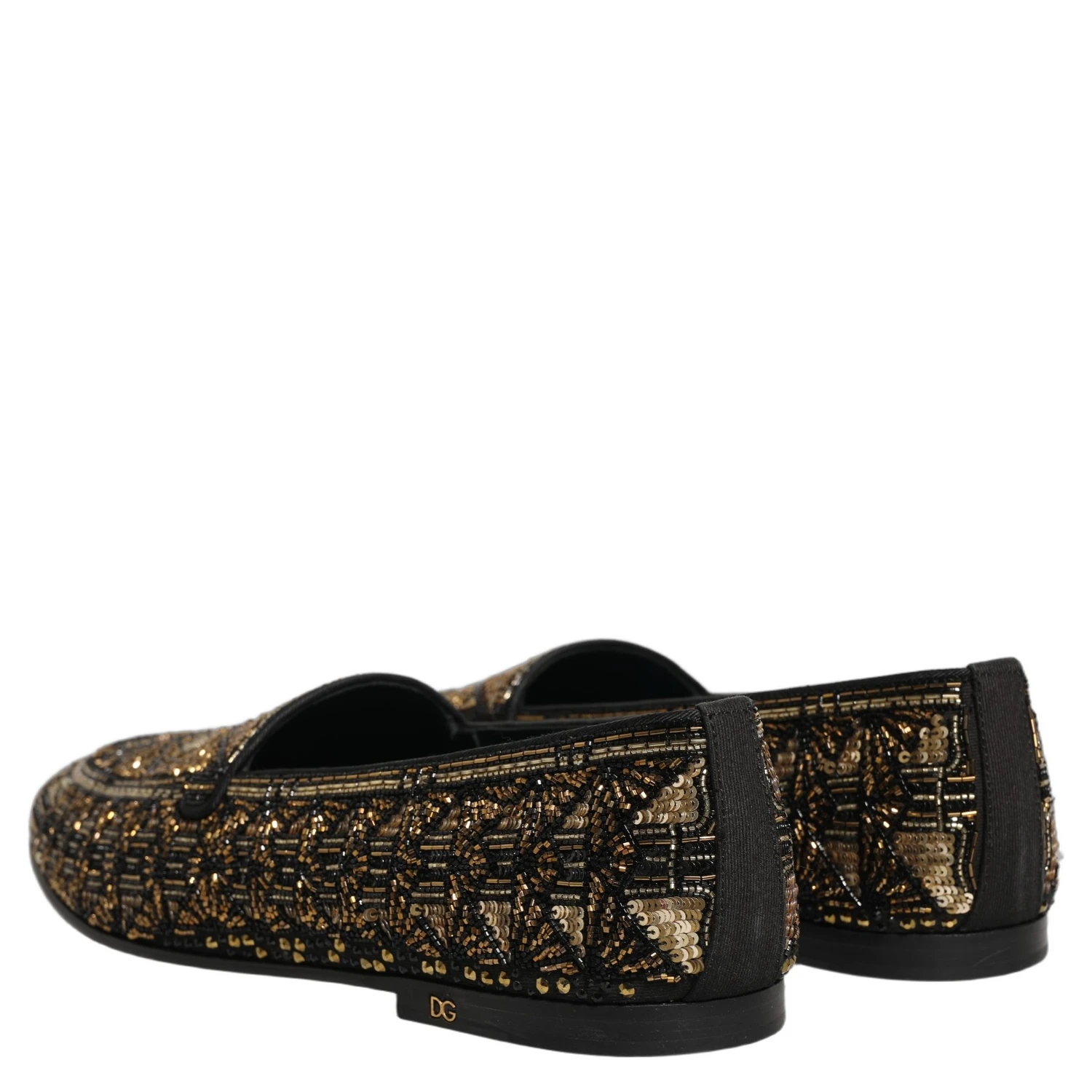 Black Gold Embellished Slip On Loafers Shoes
