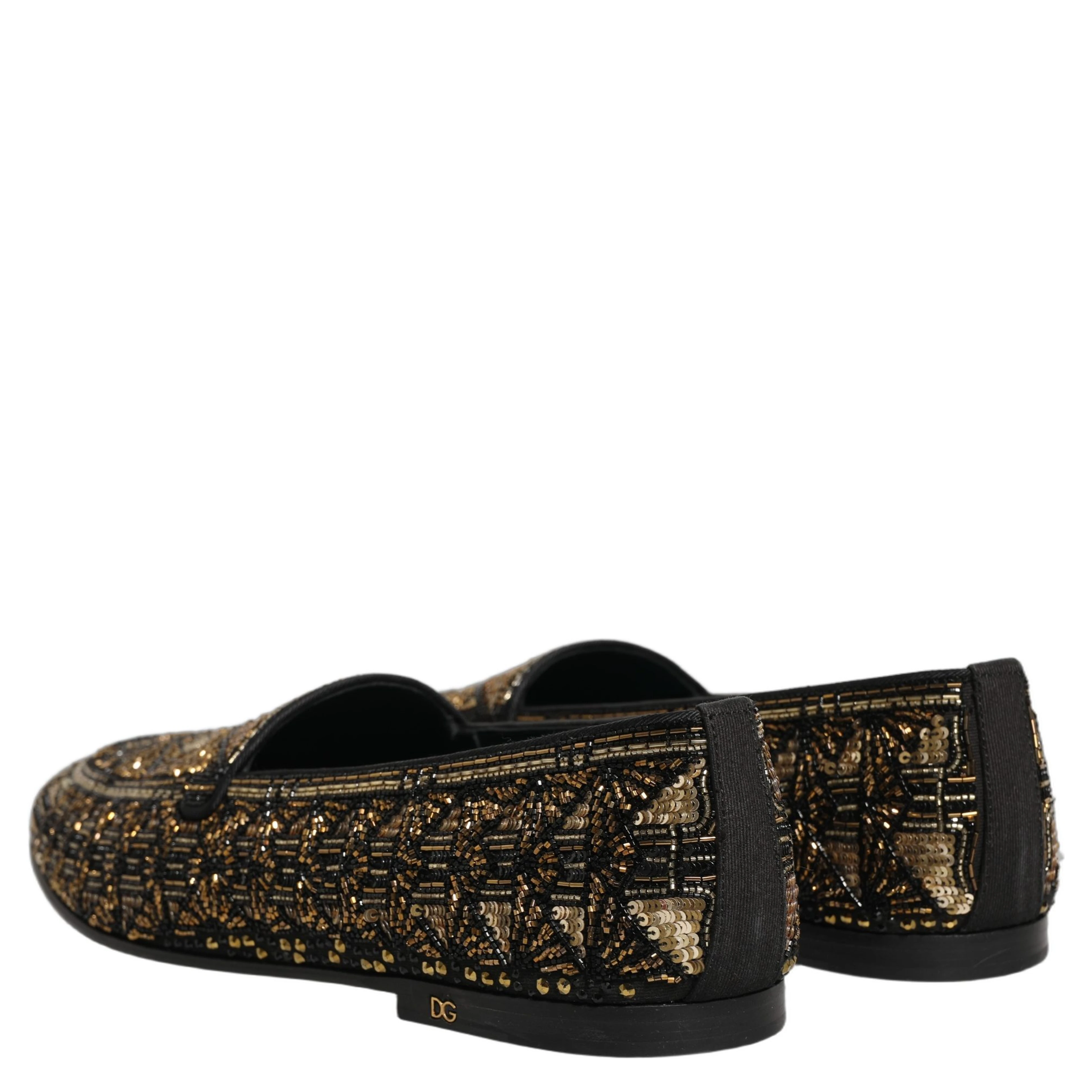 Black Gold Embellished Slip On Loafers Shoes