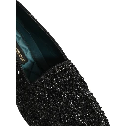 Black Velvet Embroidered Dress Loafers Shoes