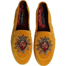 Yellow Velvet DG Heart Loafers Flats Shoes