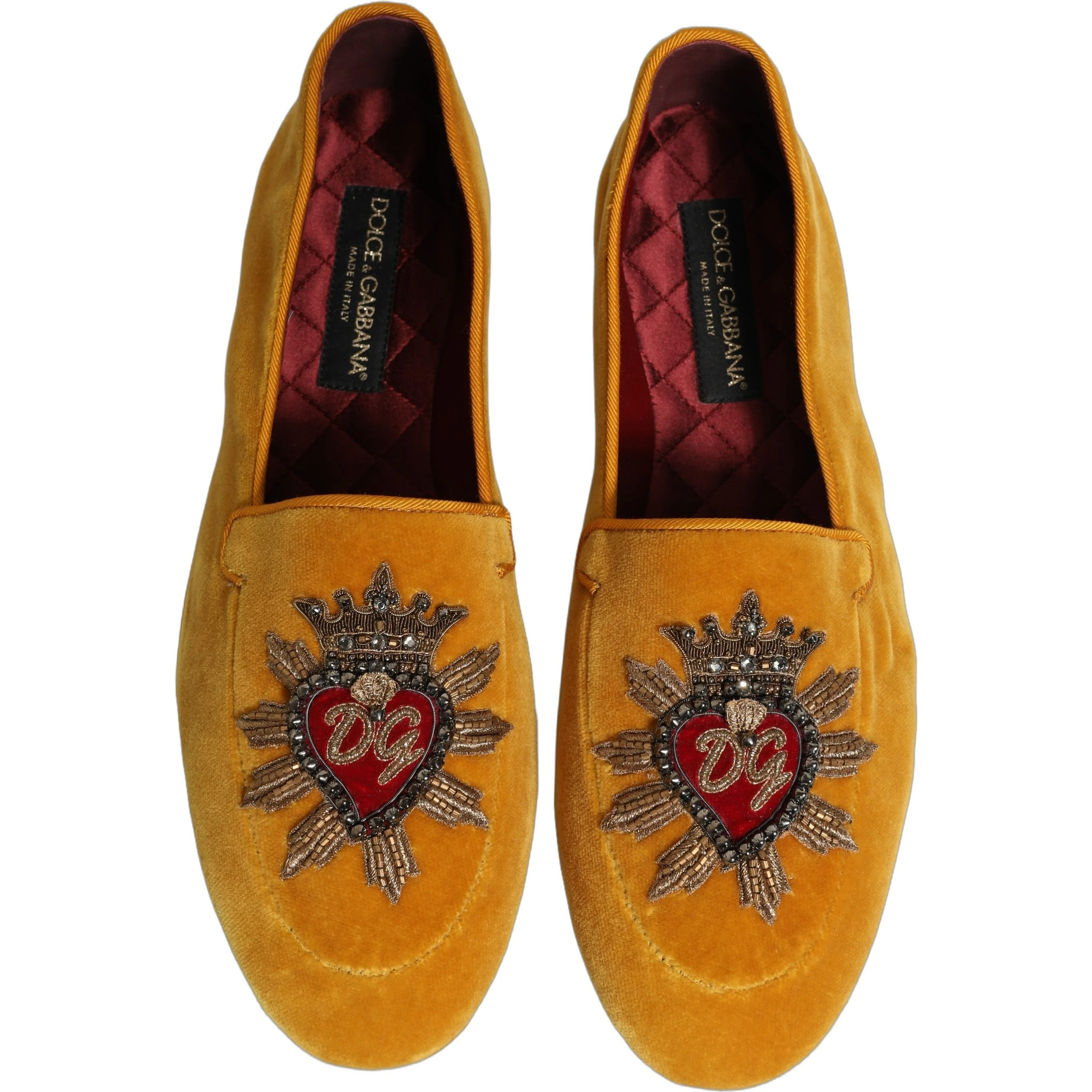 Yellow Velvet DG Heart Loafers Flats Shoes