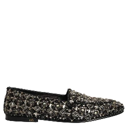 Black Crystal Embellished Dress Loafers Shoes