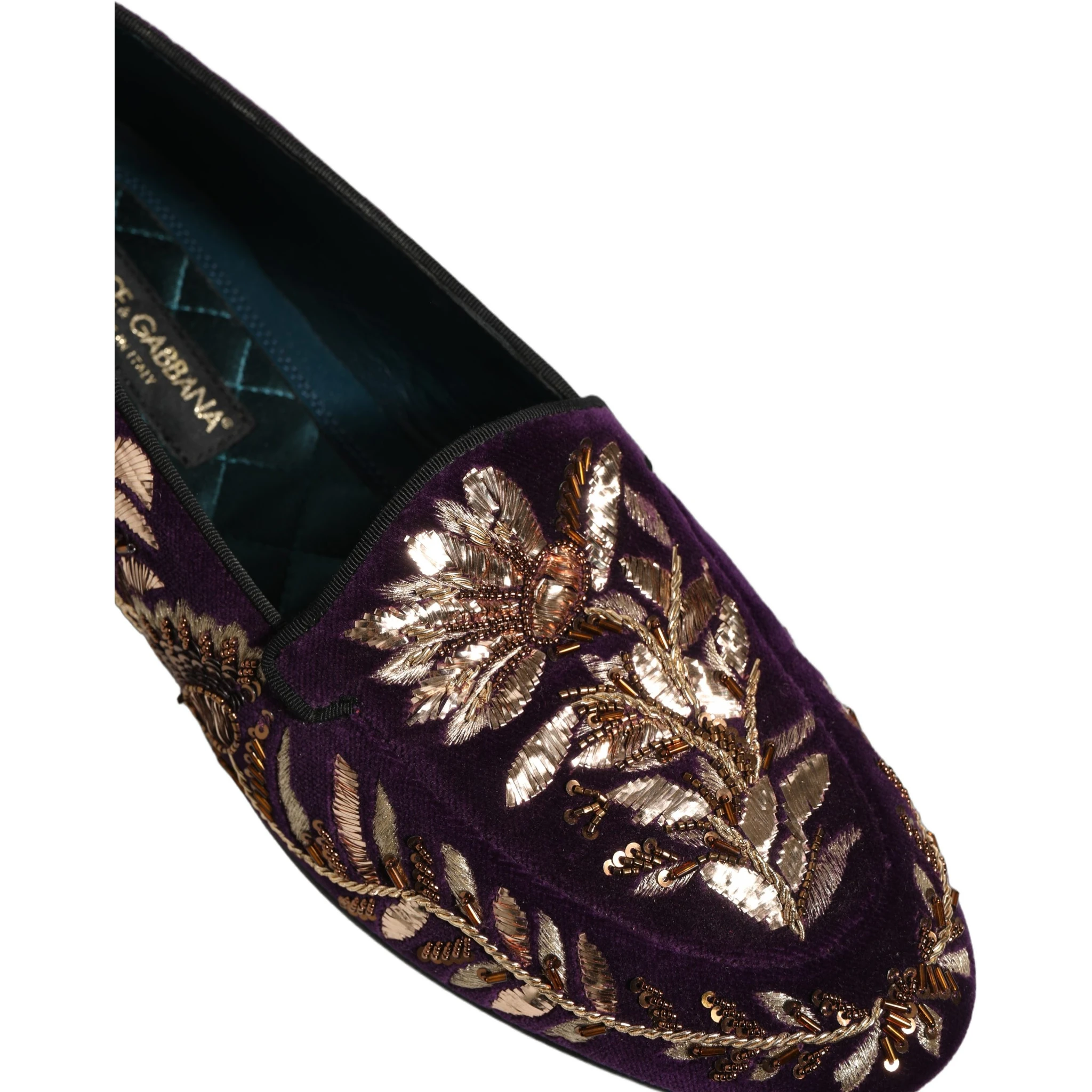 Violet Velvet Floral Embroidery Loafers Shoes