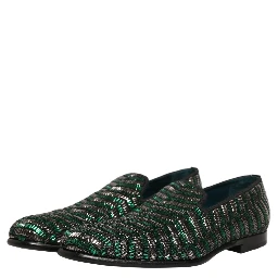 Silver Green Embellished Dress Loafers Shoes