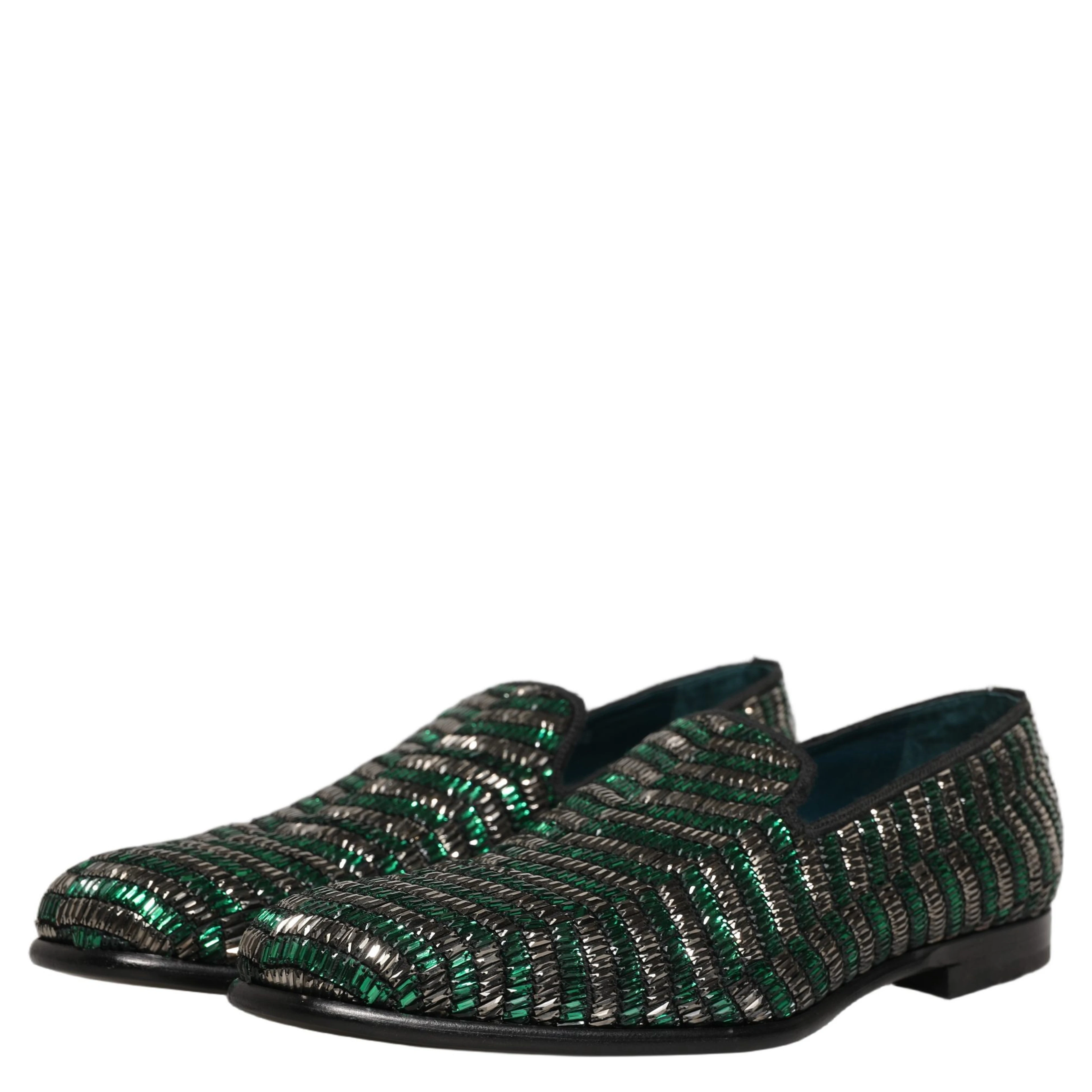 Silver Green Embellished Dress Loafers Shoes