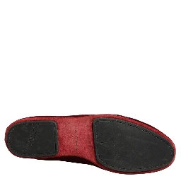 Maroon Velvet Slip On Men Flats Loafers Shoes