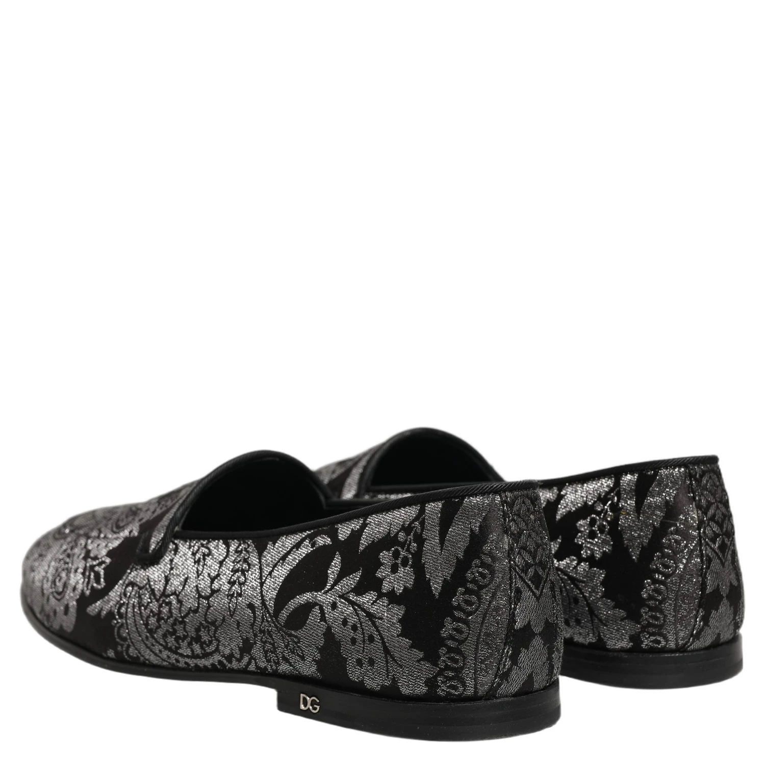 Silver Jacquard Leather Slip On Loafers Shoes