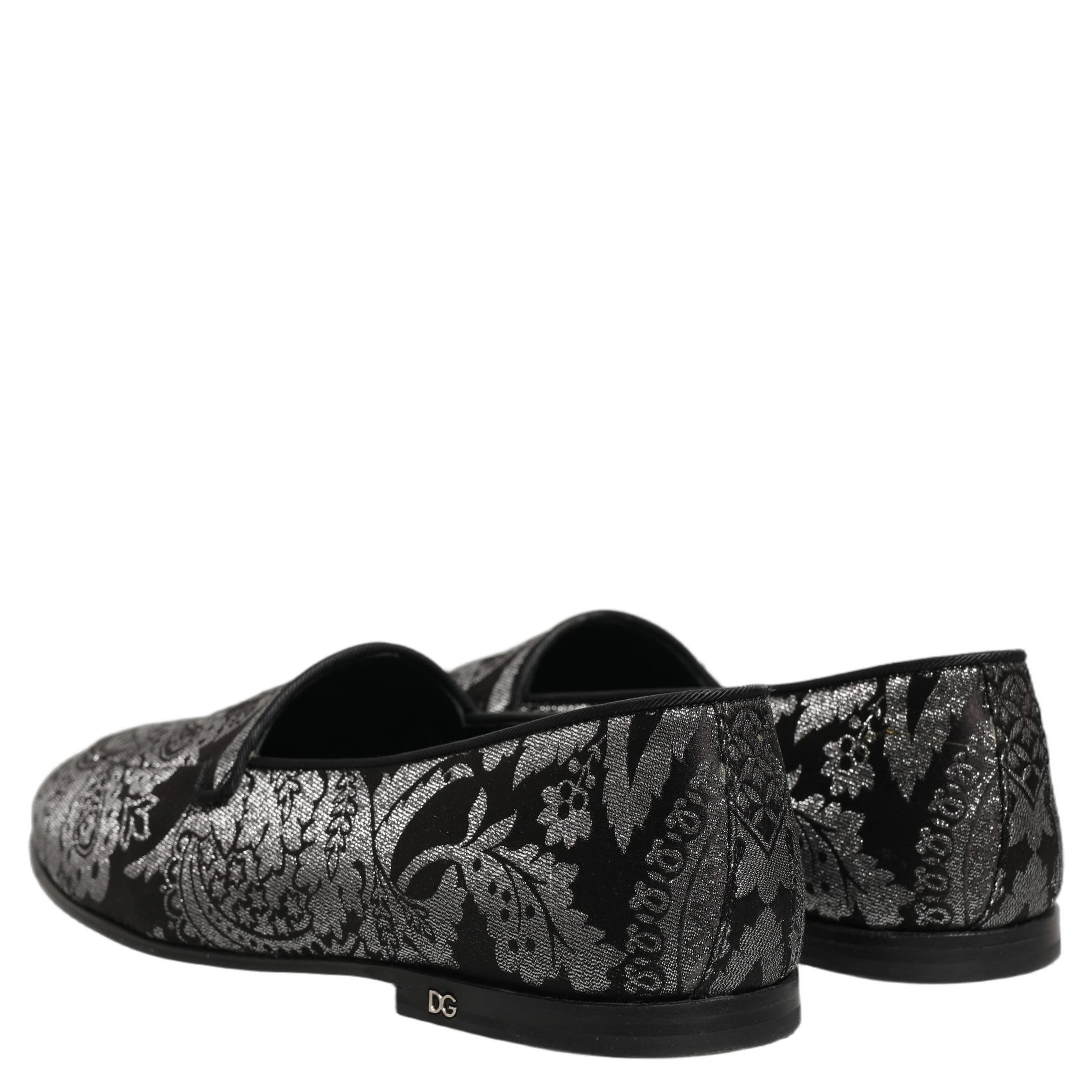 Silver Jacquard Leather Slip On Loafers Shoes