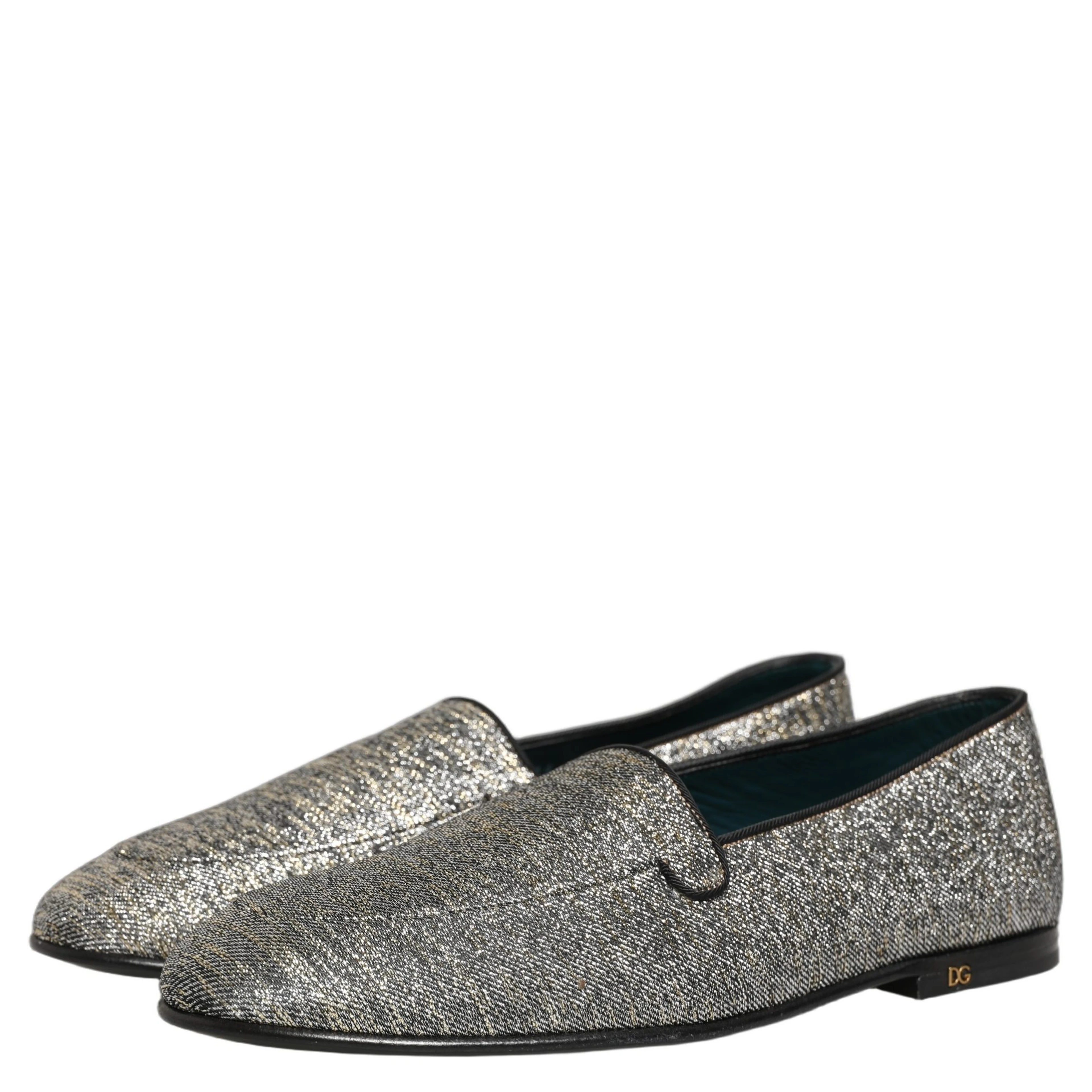 Gray Glitter Lurex DG Logo Dress Loafers Shoes