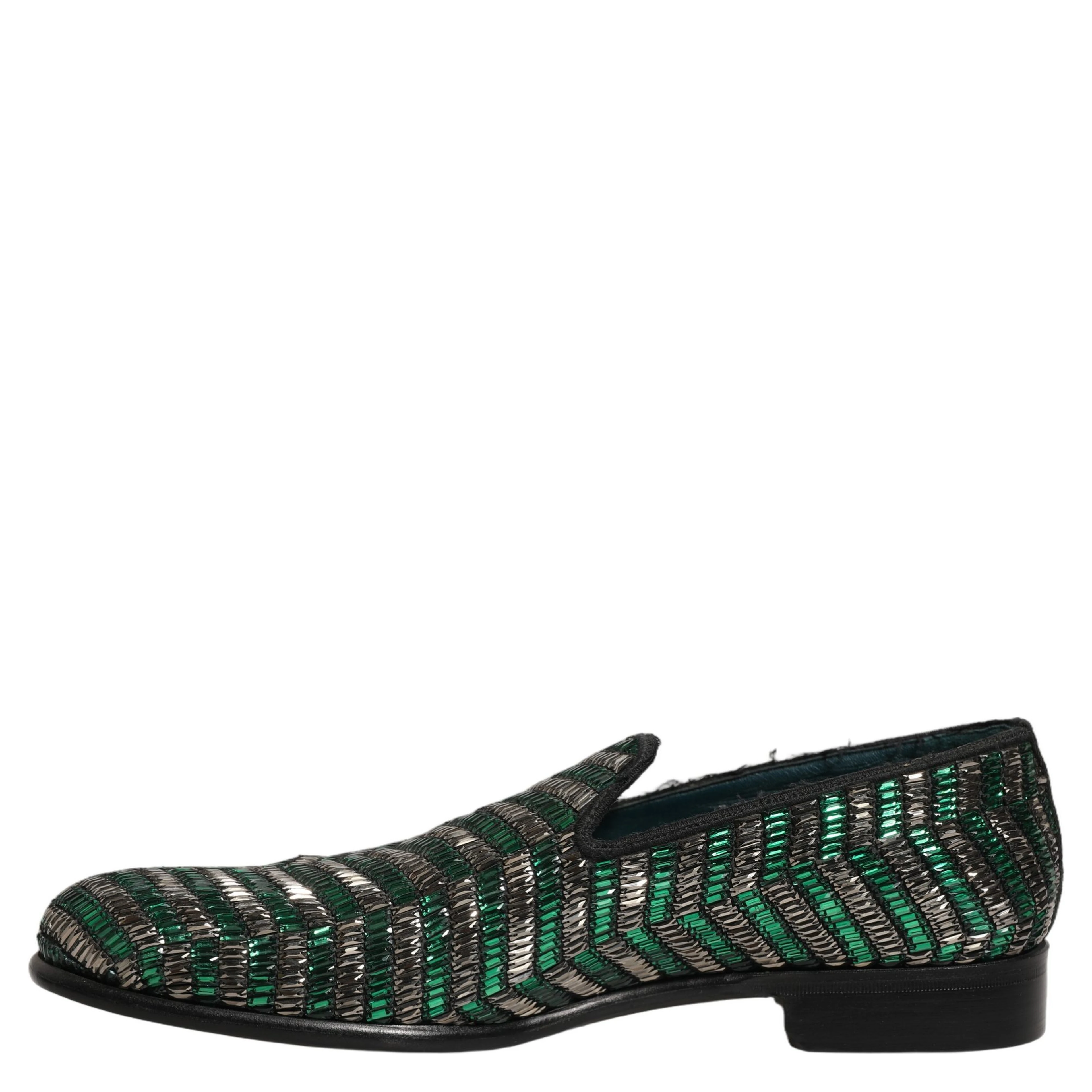 Silver Green Embellished Dress Loafers Shoes