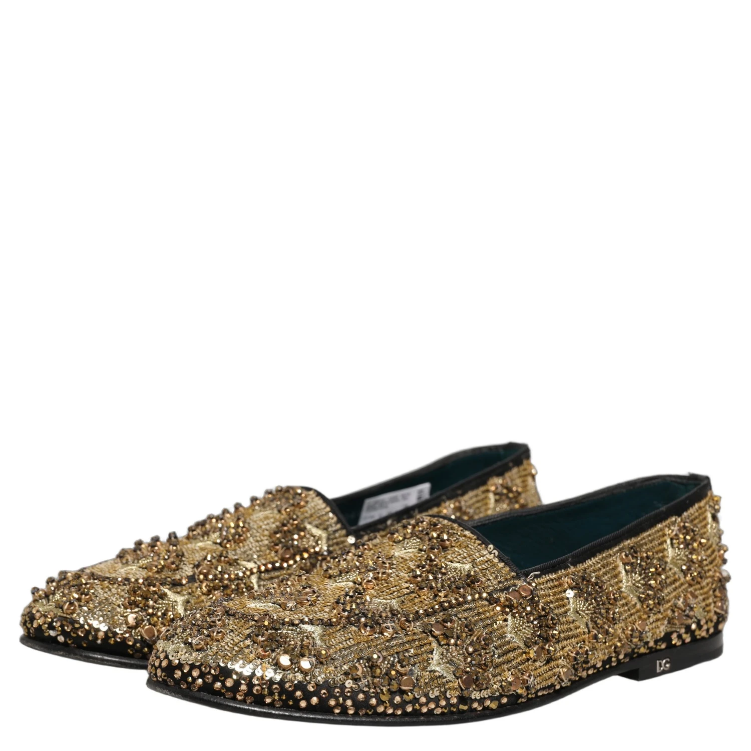 Gold Sequin Embellished Dress Loafers Shoes