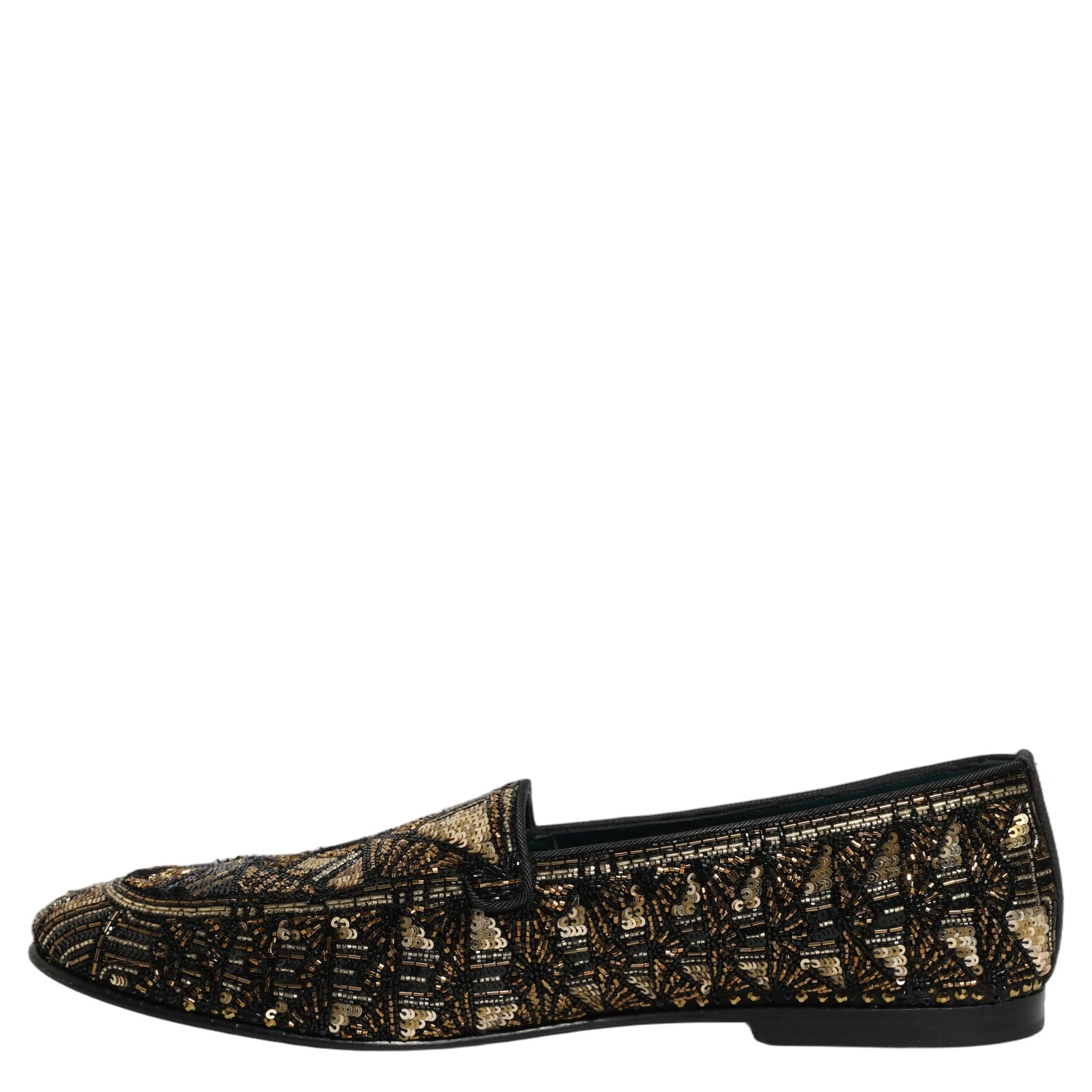 Black Gold Embellished Slip On Loafers Shoes