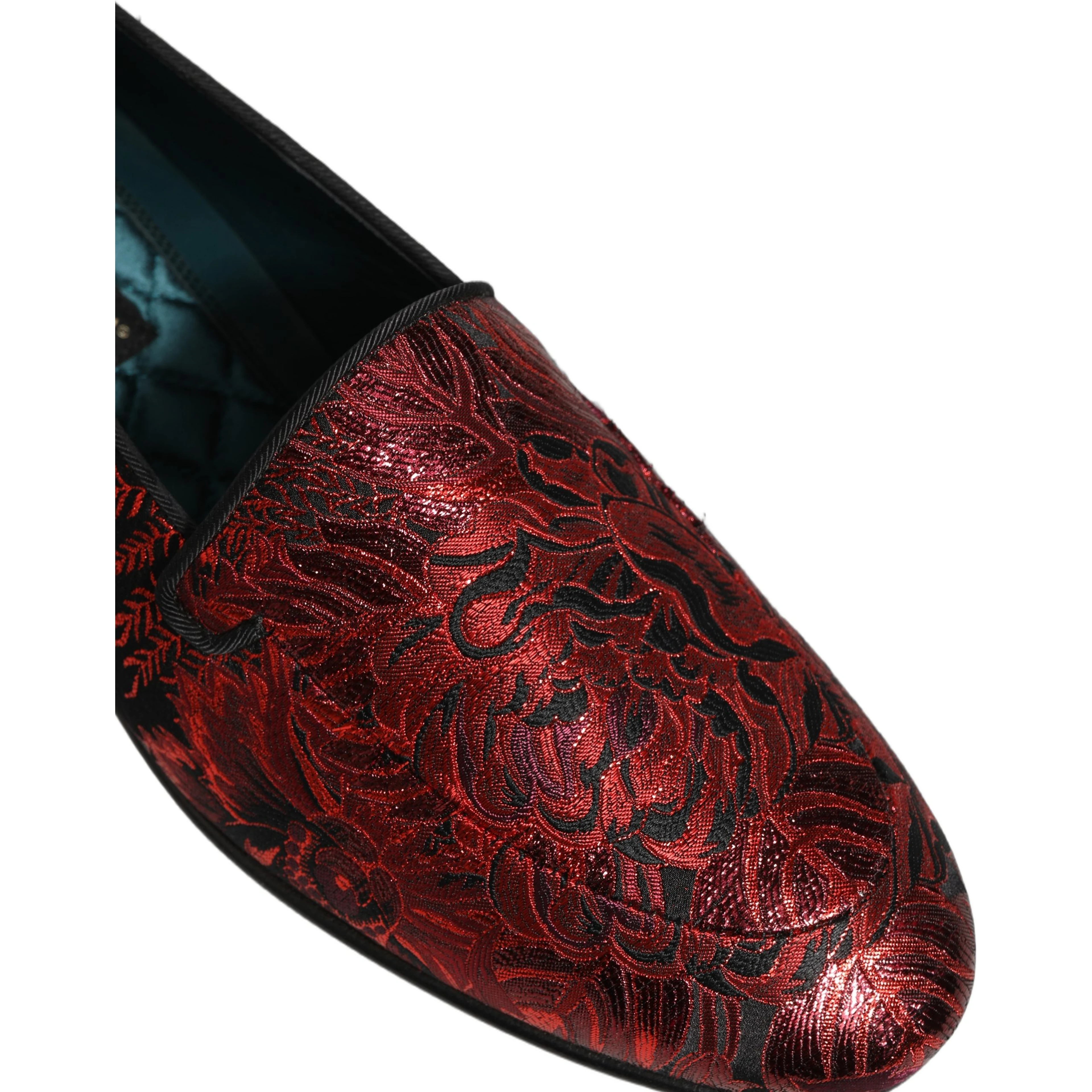 Red Floral Jacquard Slip On Loafers Shoes