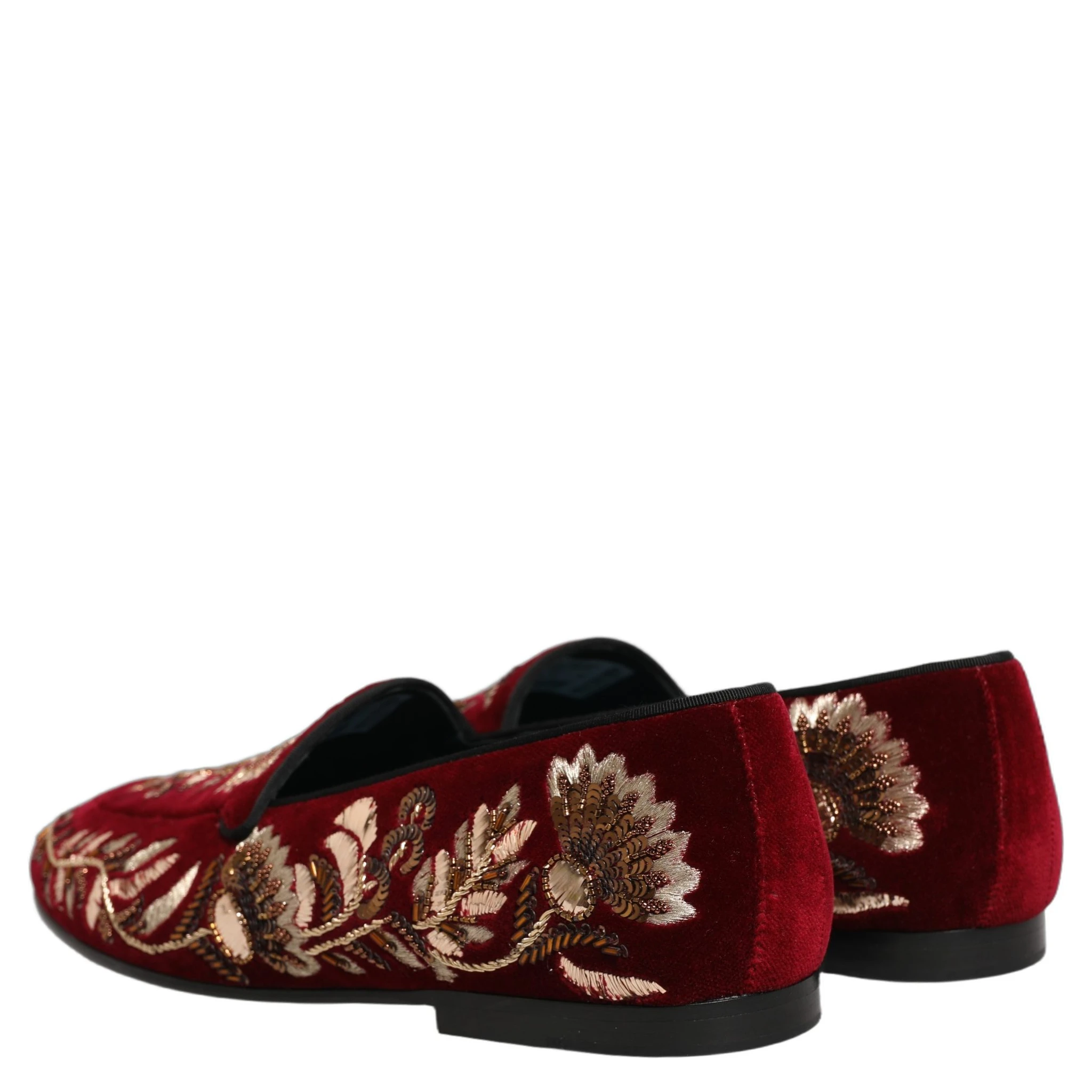 Red Velvet Floral Embroidery Loafers Shoes