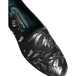 Black Leaf Embroidery Dress Men Loafers Shoes