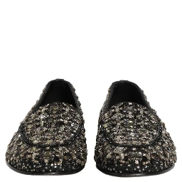 Black Crystal Embellished Dress Loafers Shoes