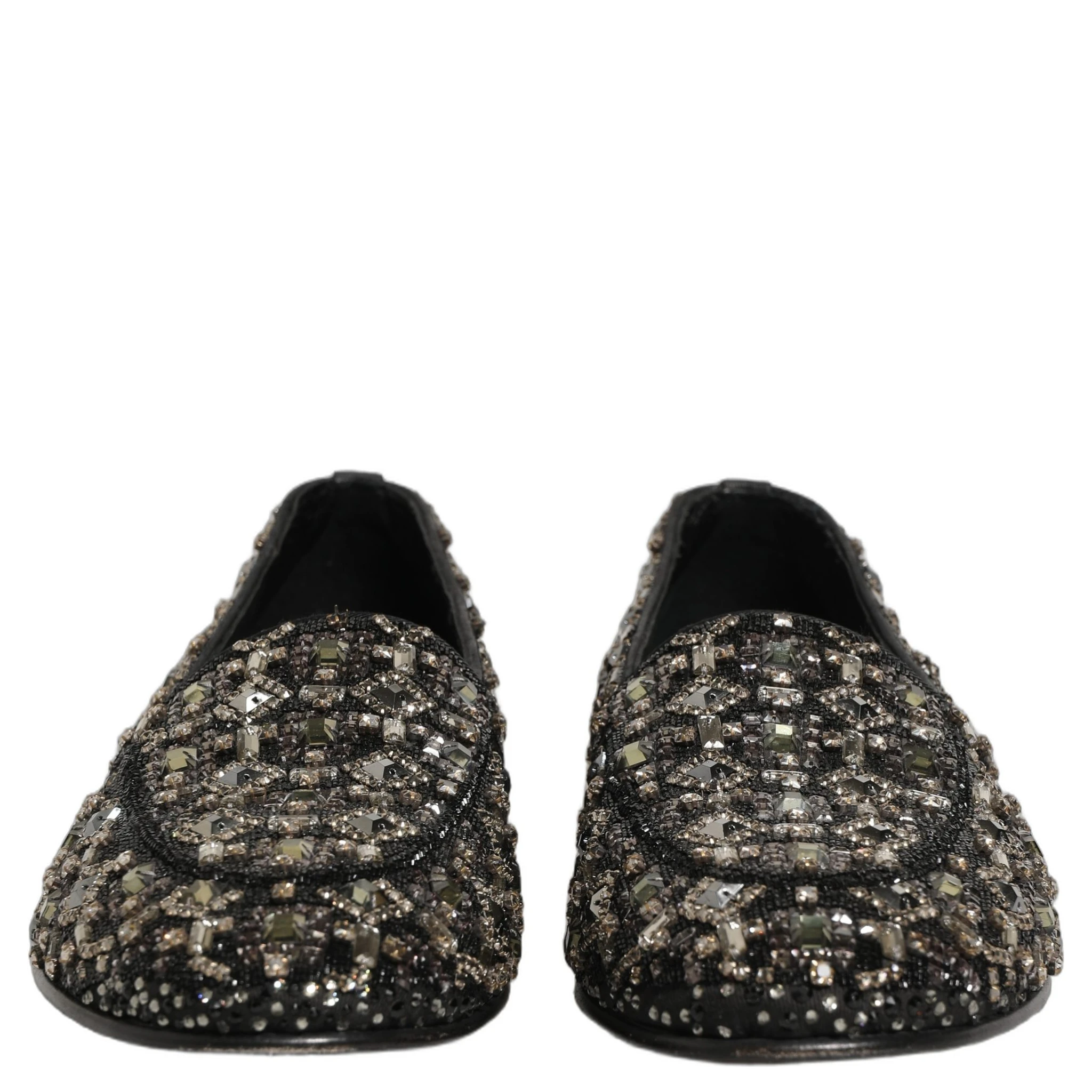 Black Crystal Embellished Dress Loafers Shoes