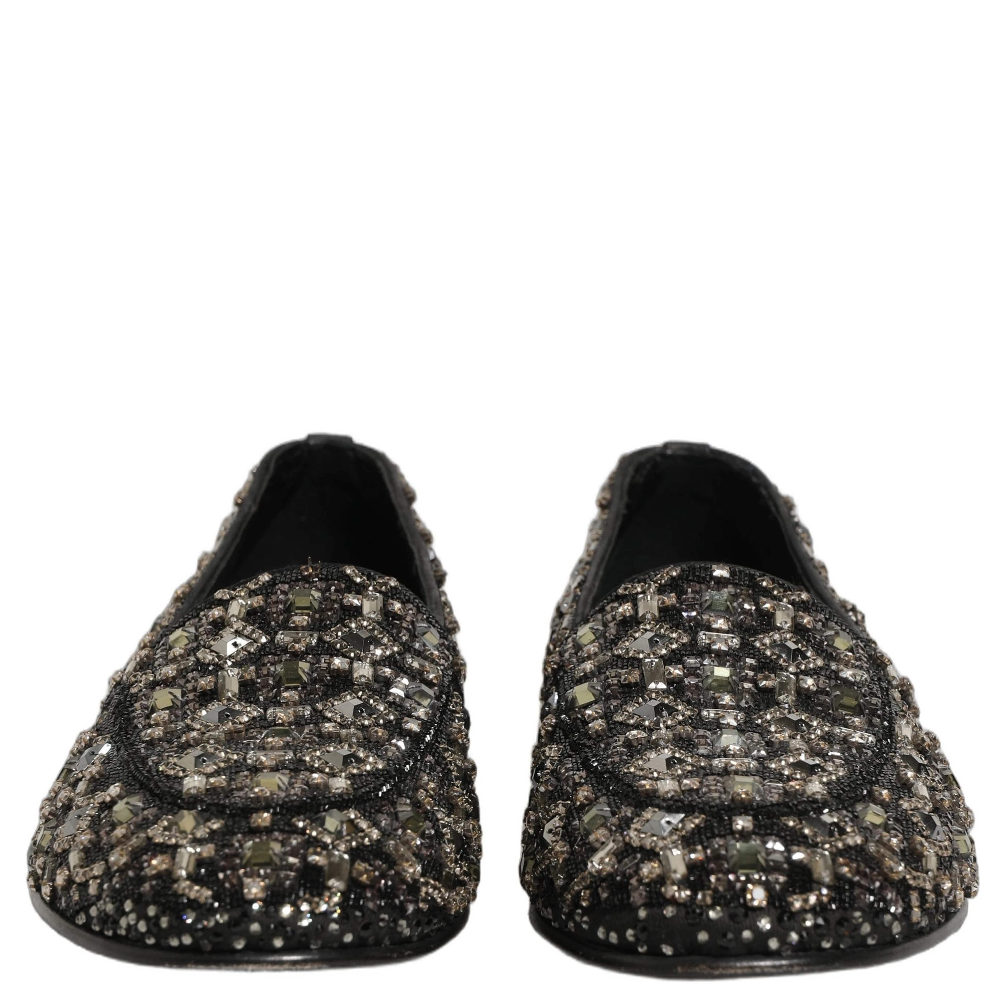 Black Crystal Embellished Dress Loafers Shoes
