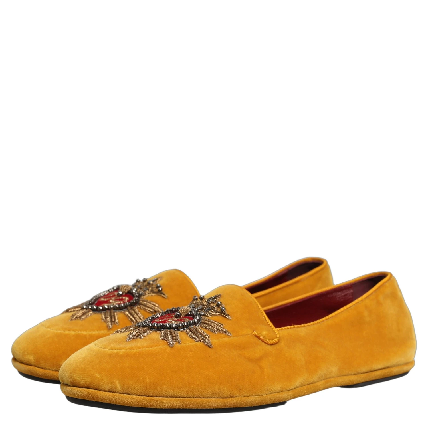 Yellow Velvet DG Heart Loafers Flats Shoes