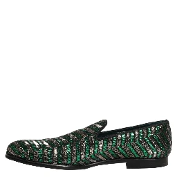 Silver Green Embellished Dress Loafers Shoes