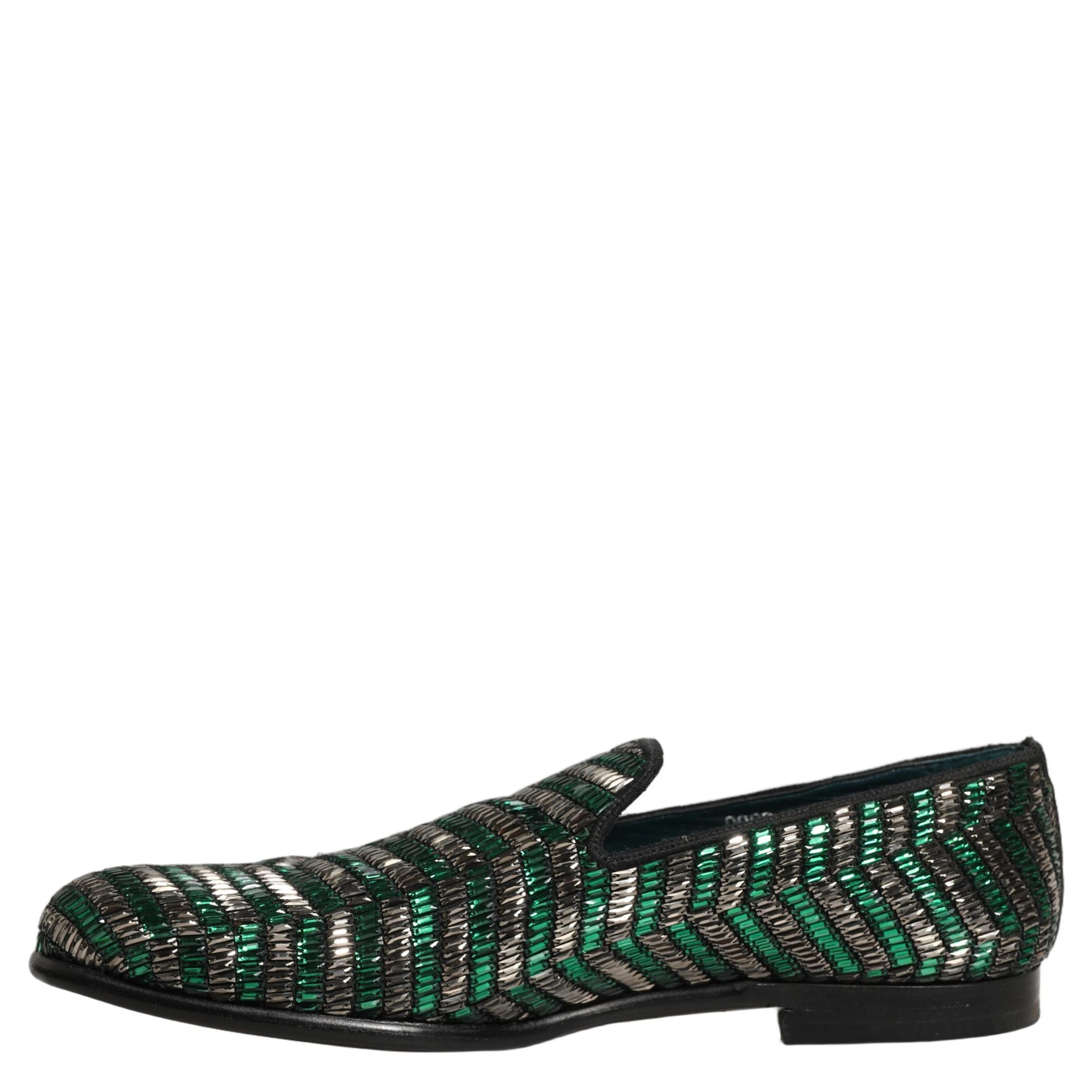 Silver Green Embellished Dress Loafers Shoes