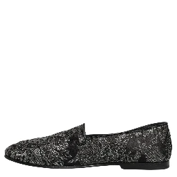 Silver Jacquard Leather Slip On Loafers Shoes