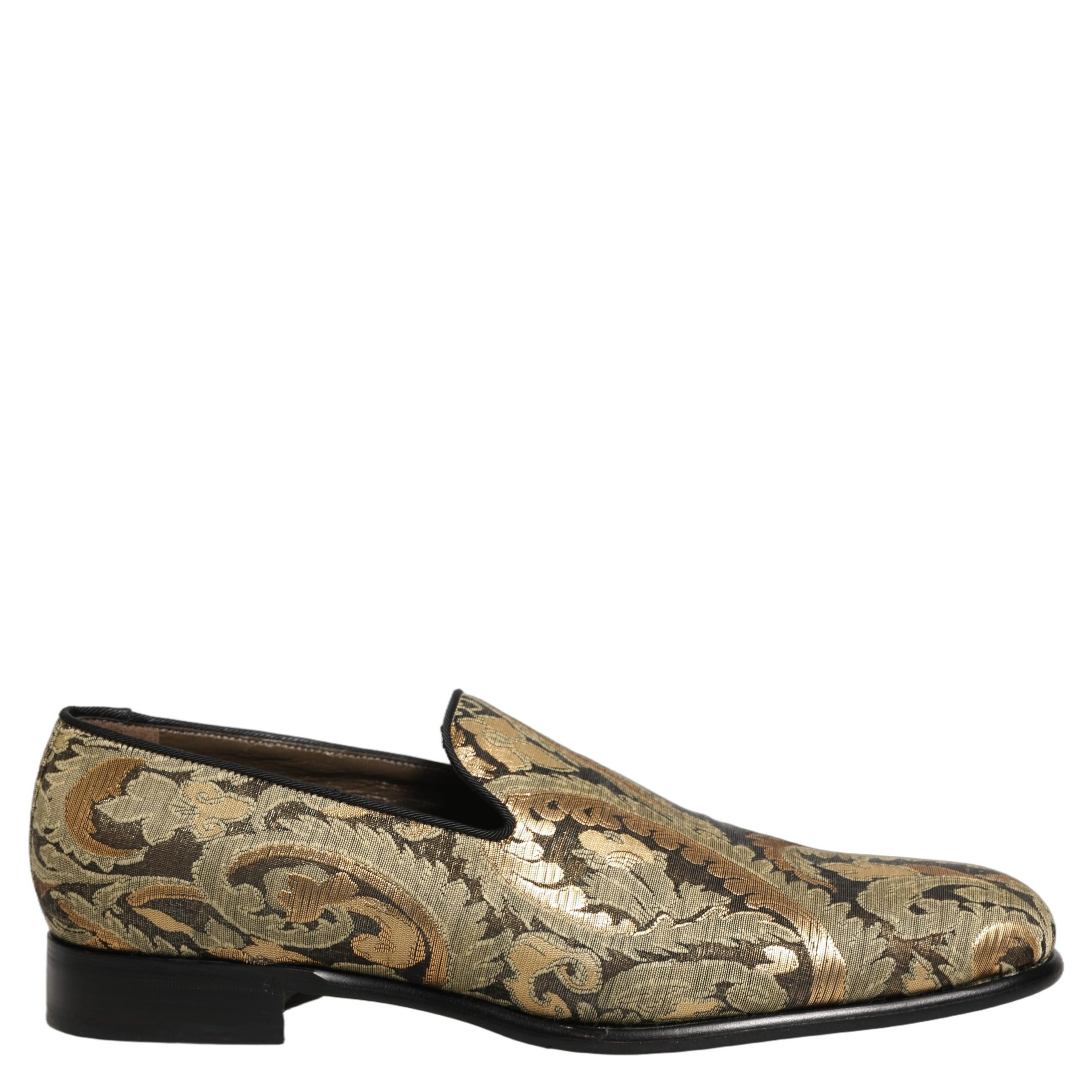 Gold Brocade Slip On Men Dress Loafers Shoes