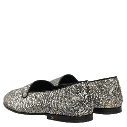 Gray Glitter Lurex DG Logo Dress Loafers Shoes