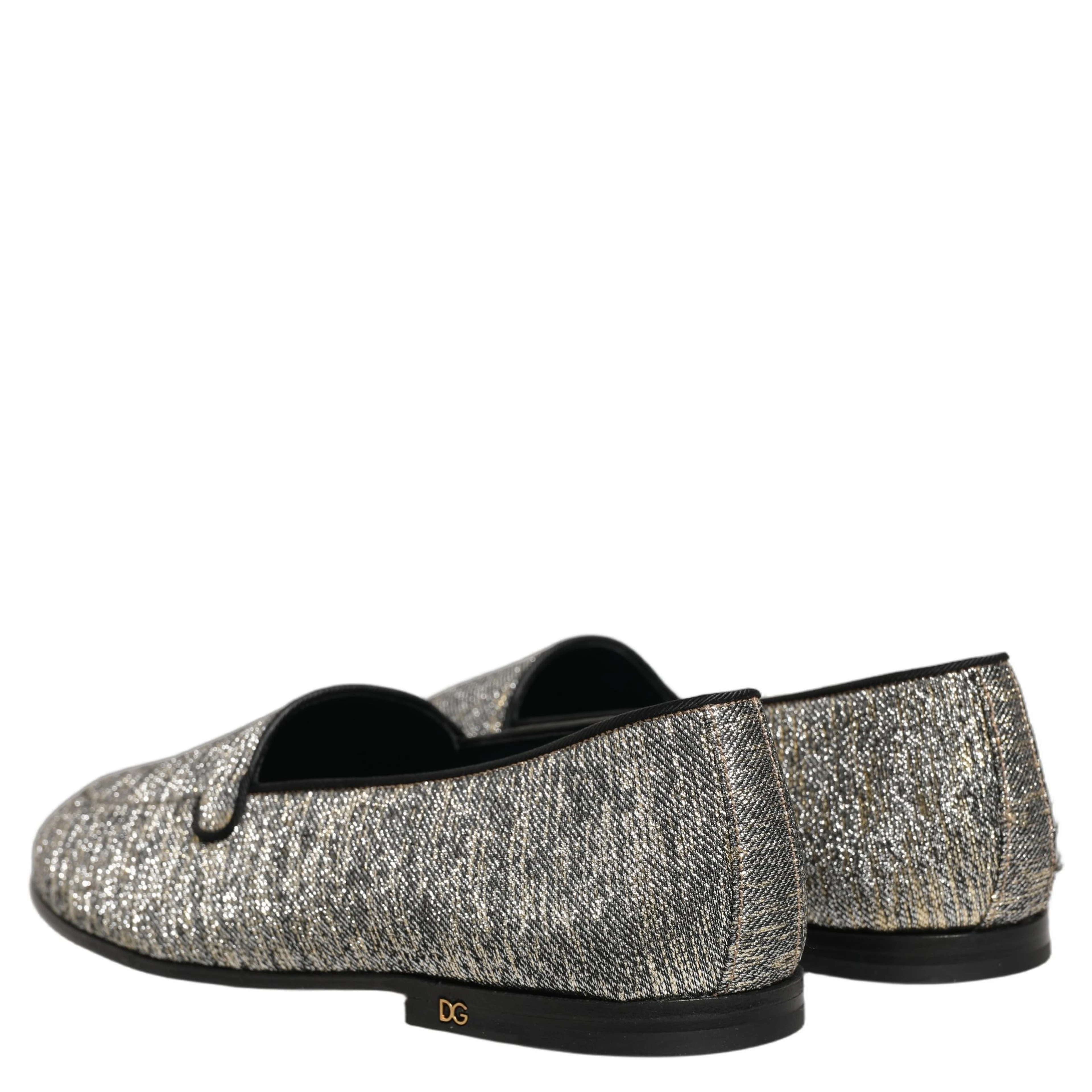 Gray Glitter Lurex DG Logo Dress Loafers Shoes