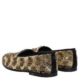 Gold Sequin Embellished Dress Loafers Shoes