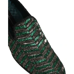 Silver Green Embellished Dress Loafers Shoes