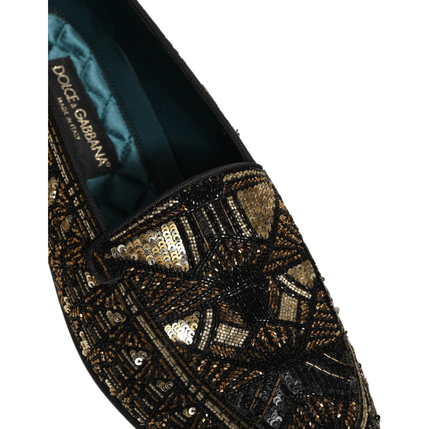 Black Gold Embellished Slip On Loafers Shoes