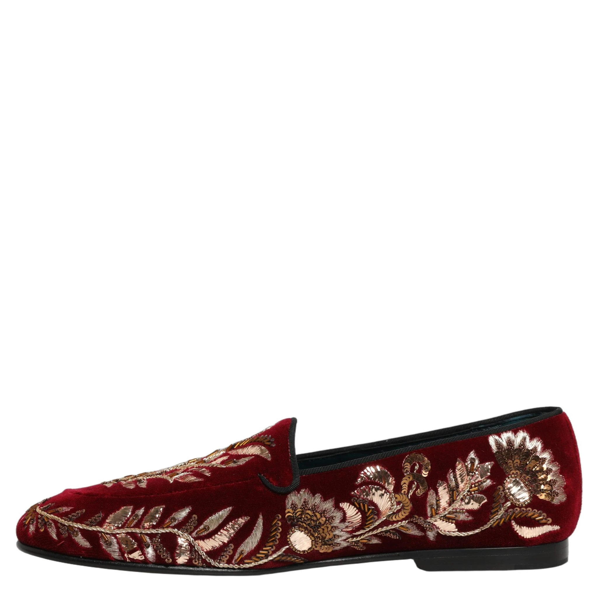Red Velvet Floral Embroidery Loafers Shoes
