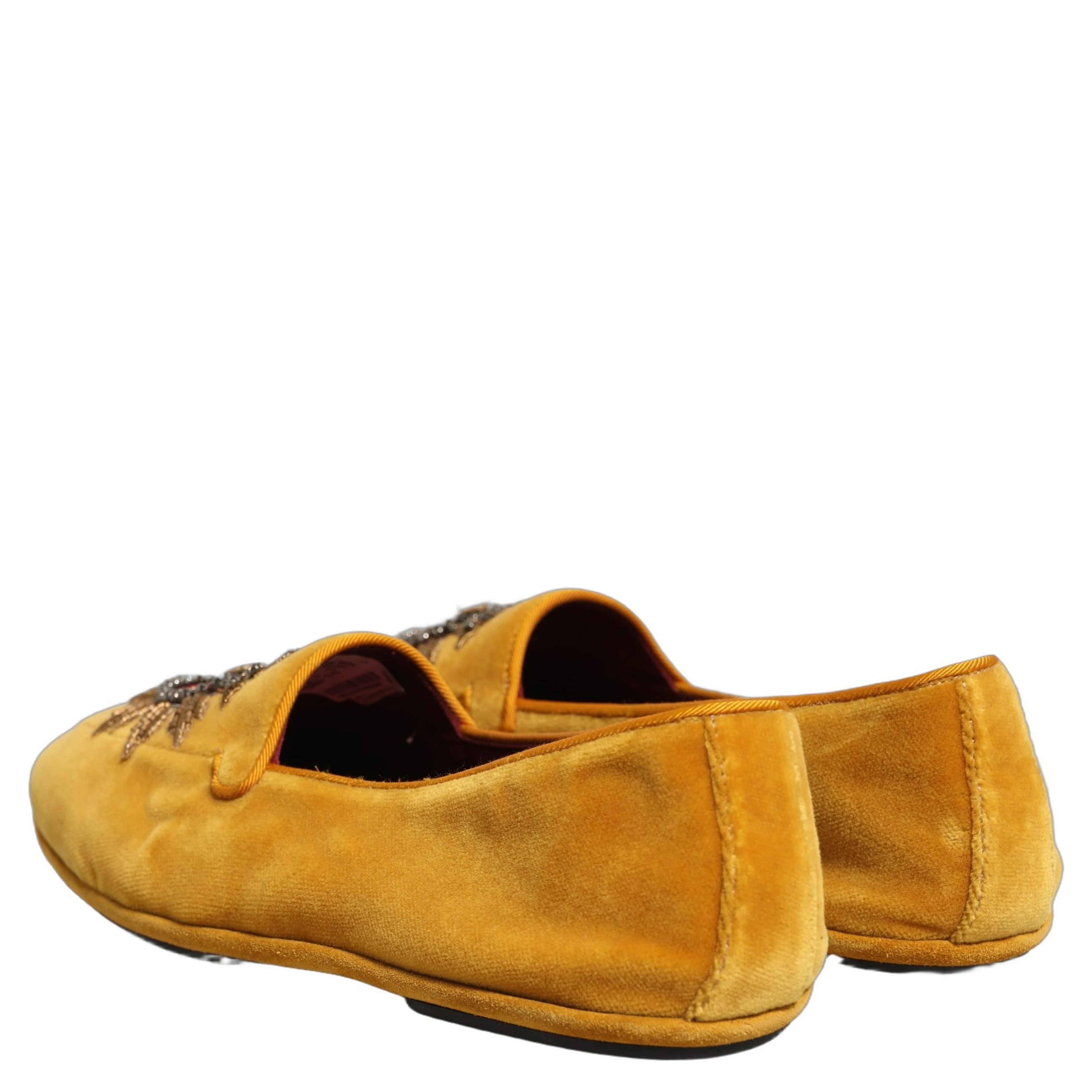 Yellow Velvet DG Heart Loafers Flats Shoes