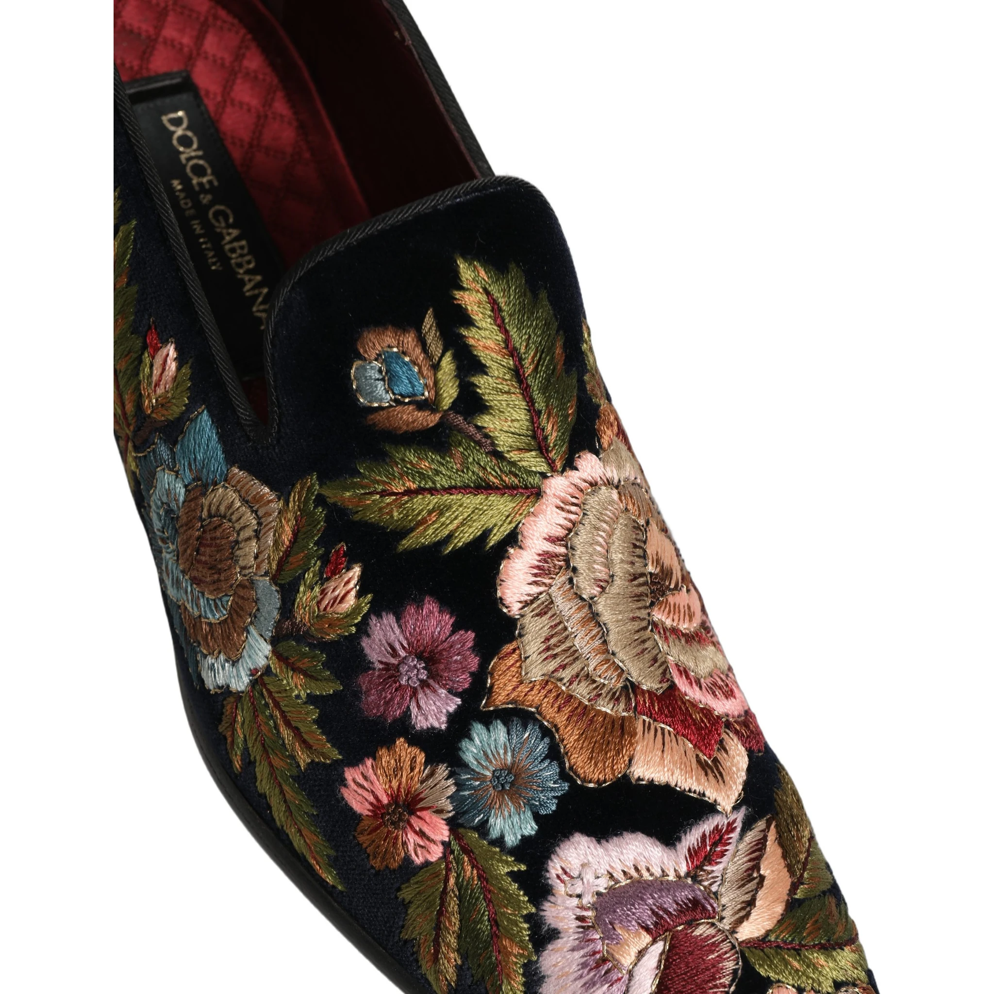 Black Velvet Floral Embroidery Loafers Shoes