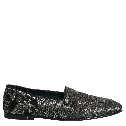 Silver Jacquard Leather Slip On Loafers Shoes