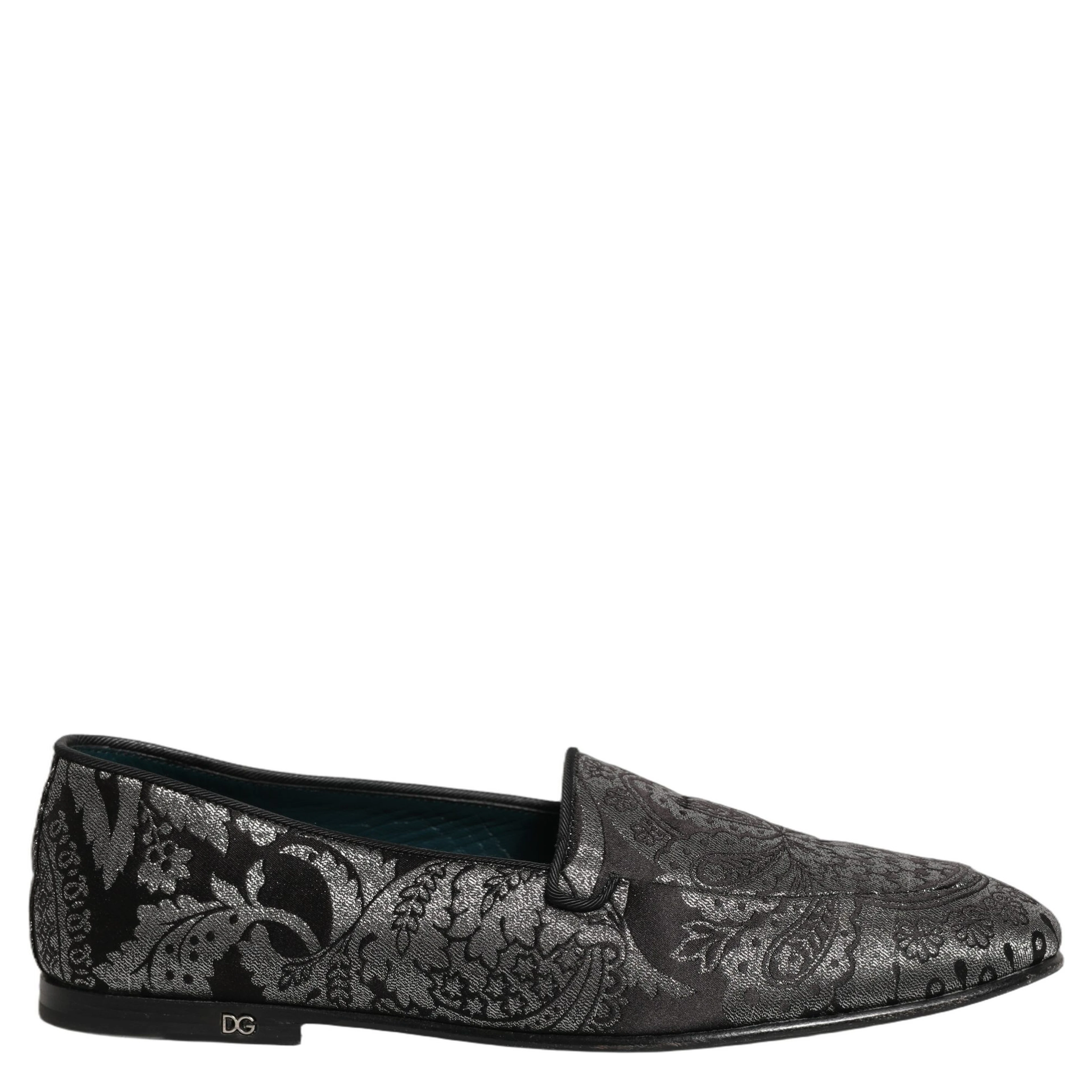 Silver Jacquard Leather Slip On Loafers Shoes