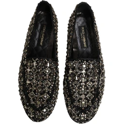 Black Crystal Embellished Dress Loafers Shoes