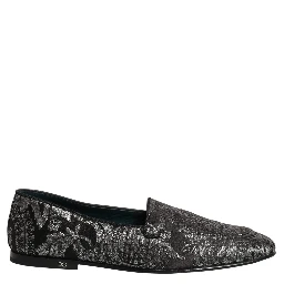 Silver Jacquard Leather Slip On Loafers Shoes